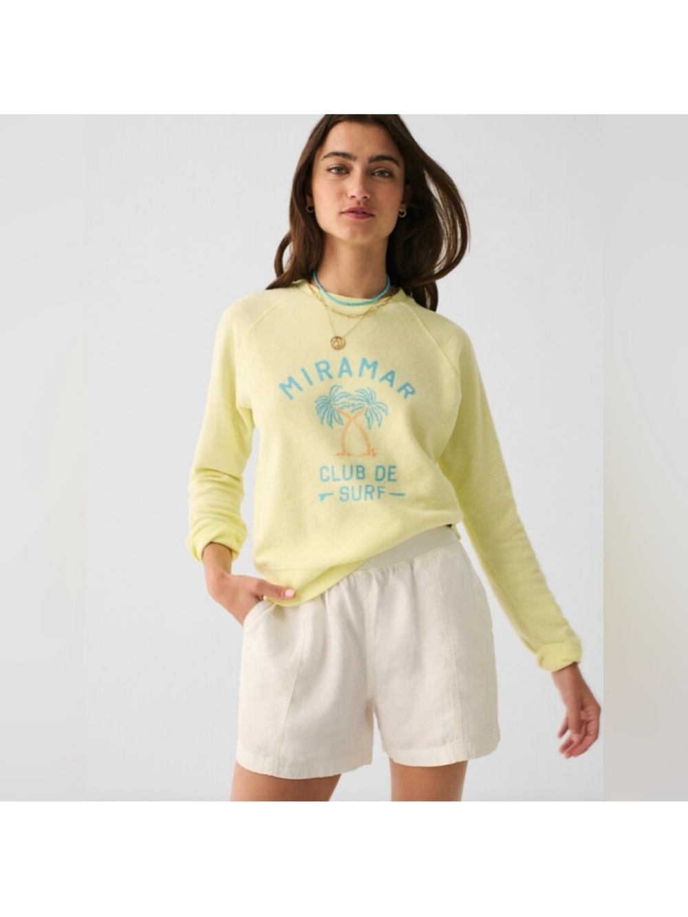 Faherty beach fleece crew yellow